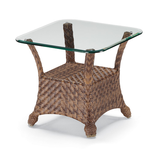 Telescope Casual 24" Square Wicker End Table with Glass Top